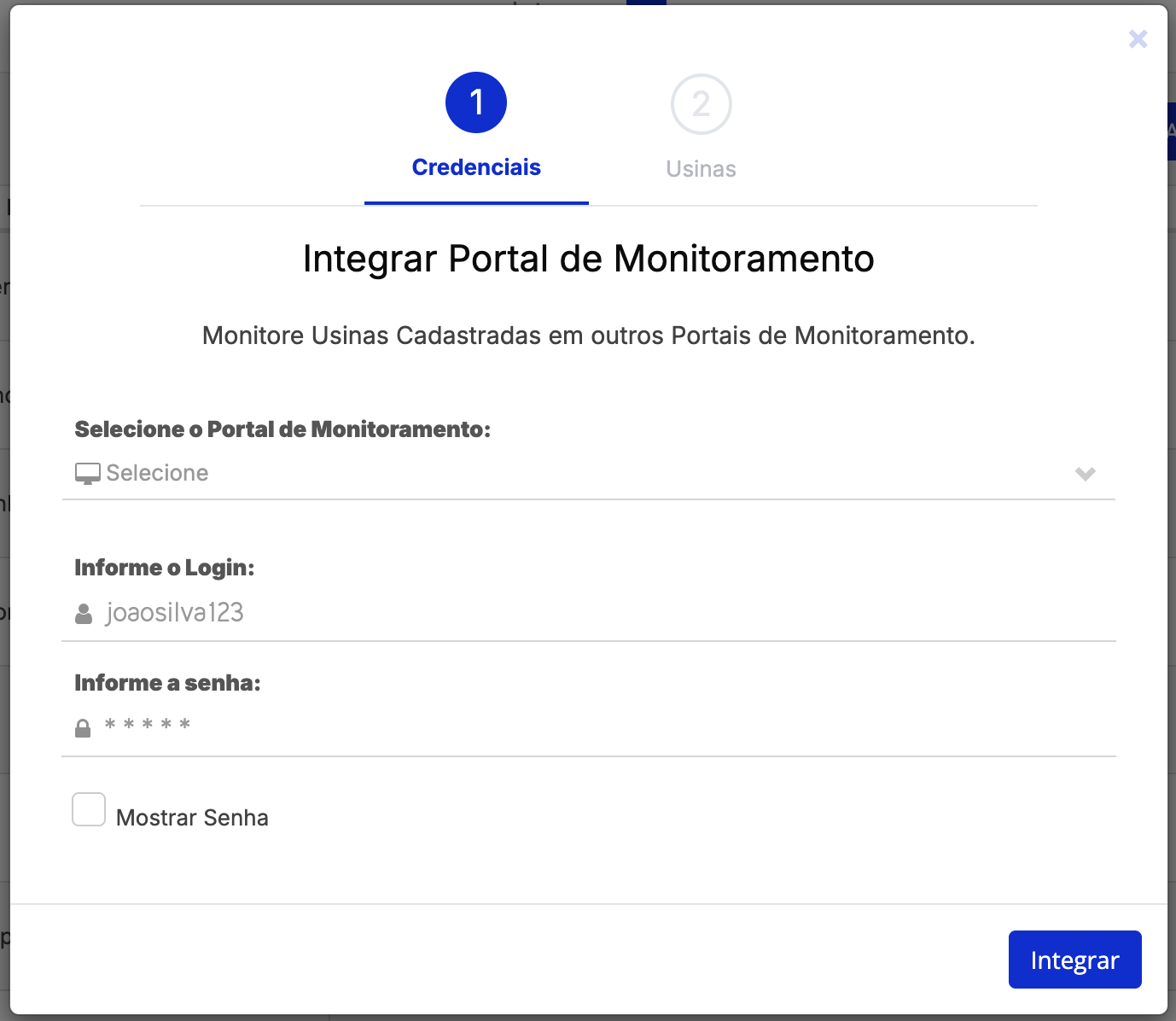 integrar portal de monitoramento de inversor